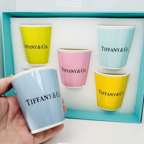 Tiffany 5 Set Colored Paper Coffee Cup Everyday Objects Blue Pink Yellow Green - Picture 1 of 9